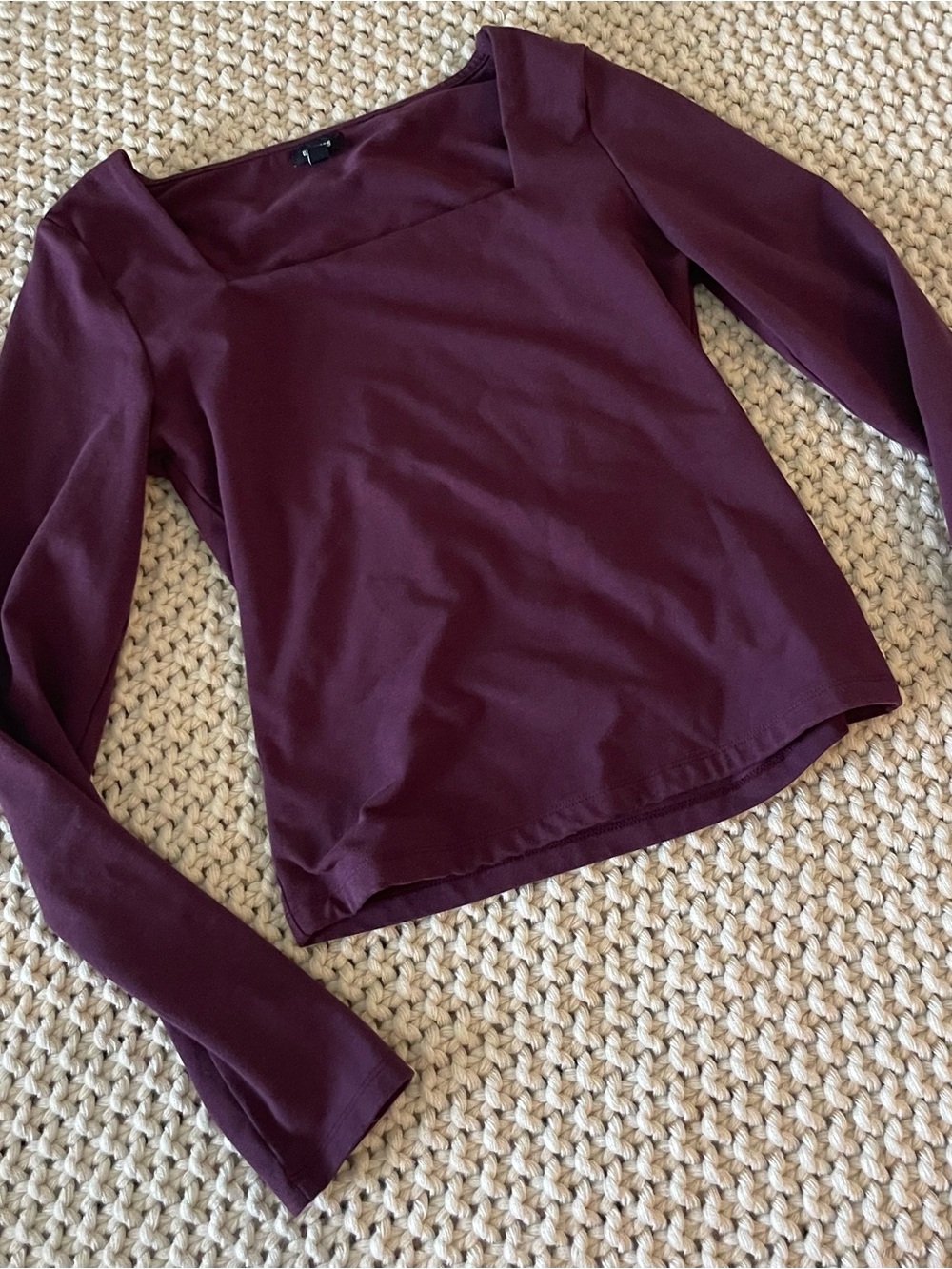 Express Women's Square Neck Long Sleeve Top - Burgundy